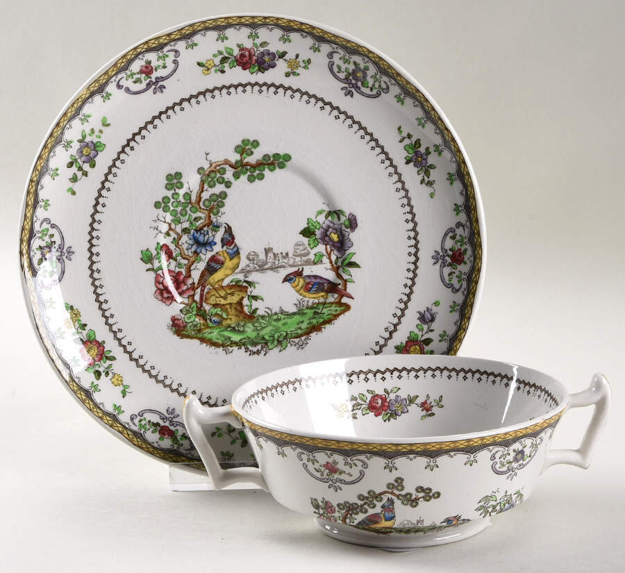 Chelsea Footed Cream Soup Bowl & Saucer Set by Spode-1