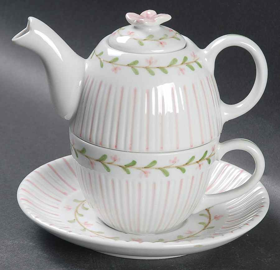 Pinstripe Individual Teapot & Lid with Cup & Saucer by Sadek-1