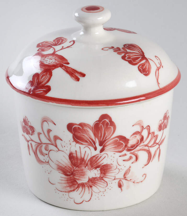 Tea Time Red Sugar Bowl & Lid by Sadek-1