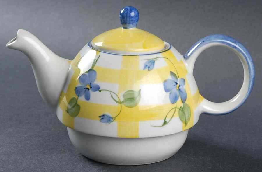 Forget Me Not & Yellow Plaid Individual Teapot with Cup Teapot No Lid by Sadek-1
