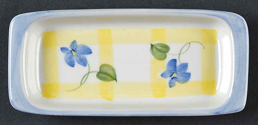 Forget Me Not & Yellow Plaid Tray for Mini Creamer & Sugar with Lid by Sadek-1