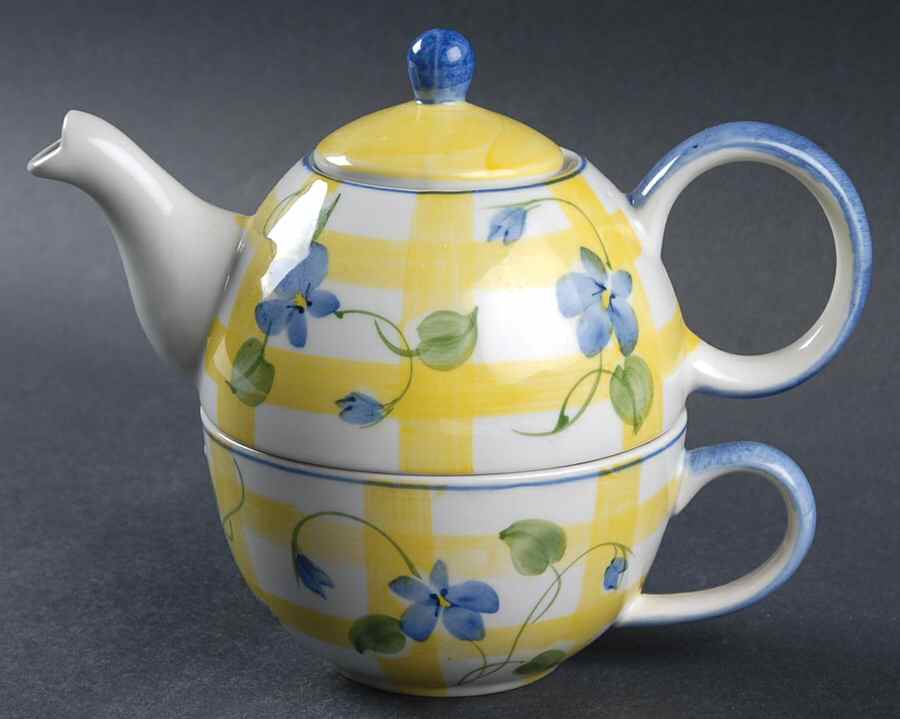 Forget Me Not & Yellow Plaid Individual Teapot & Lid with Cup by Sadek-1