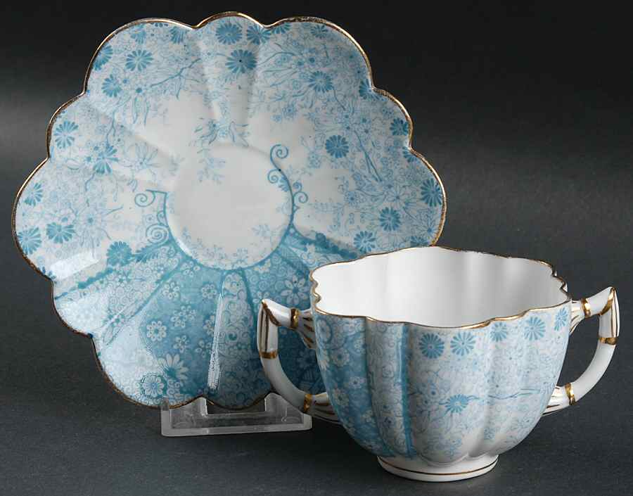 Jungle Print Turquoise Bouillon Cup & Saucer by Shelley-1