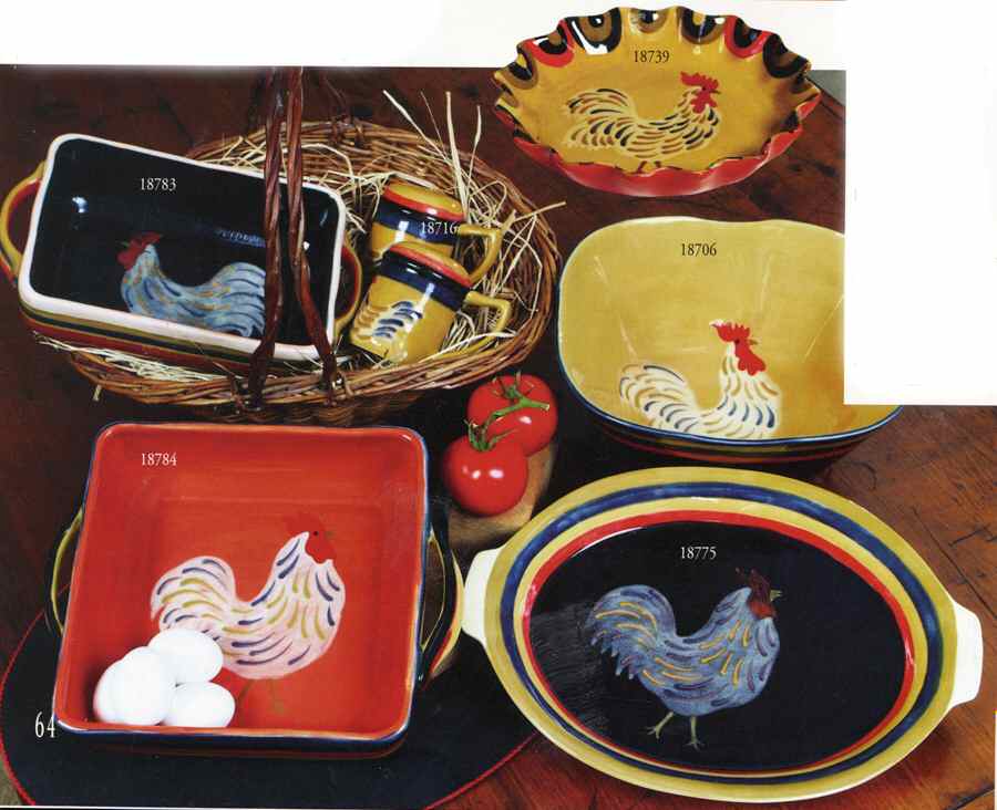 Country Roosters 15" Oval Baker by Saparna-1