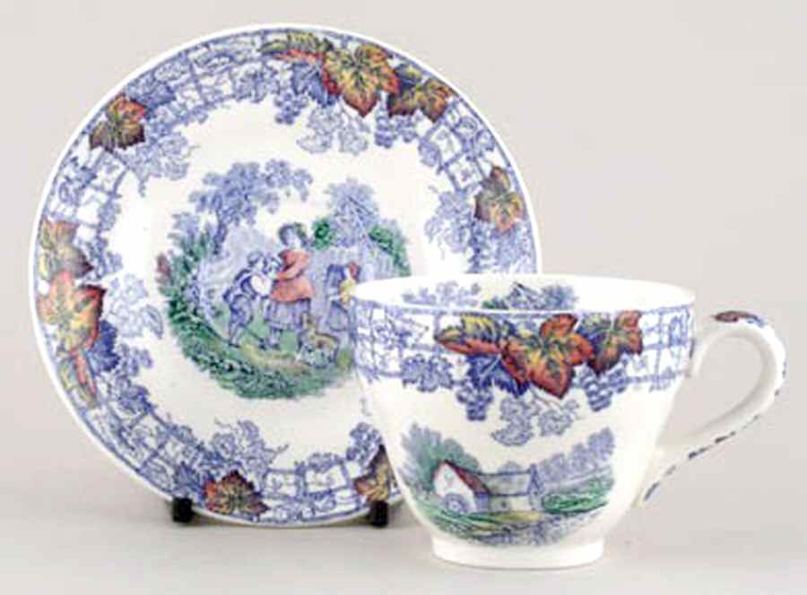 Byron Blue Multicolor (No Trim) Flat Cup & Saucer Set by Spode-1