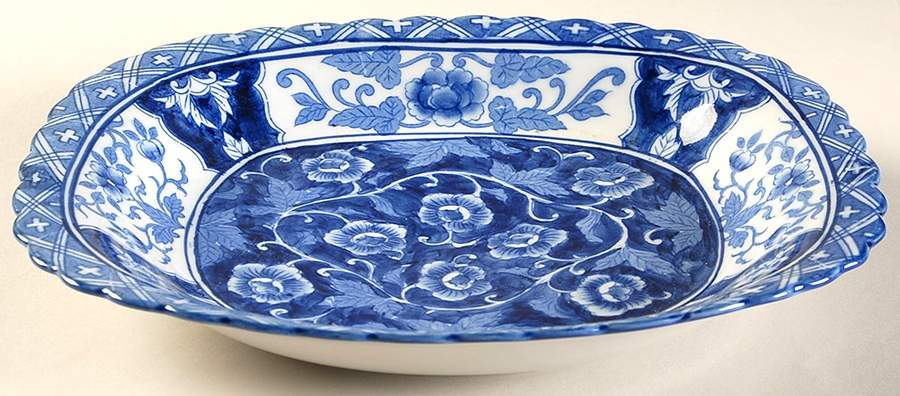 Blue Flowers 9" Oval Vegetable Bowl by Sadek-1