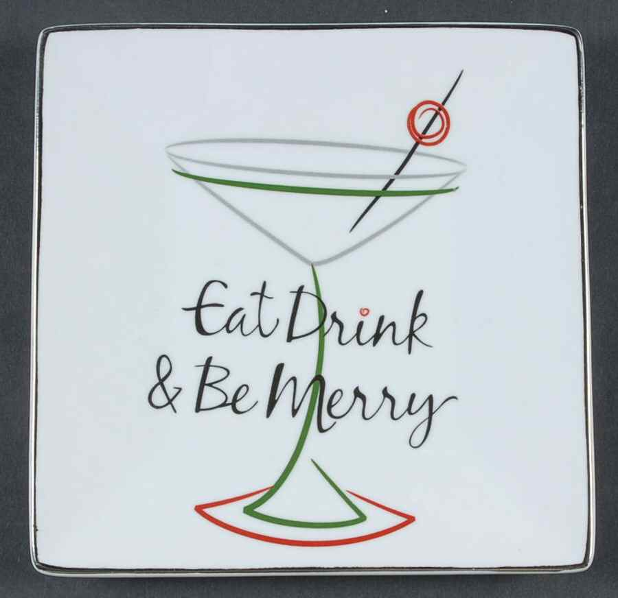 Eat, Drink & Be Merry Square Appetizer Plate by St Nicholas Square-1