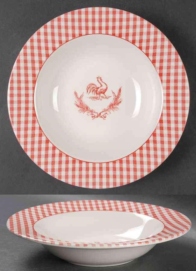 Rooster Gingham Red Rim Soup Bowl by Stoney Hill-1