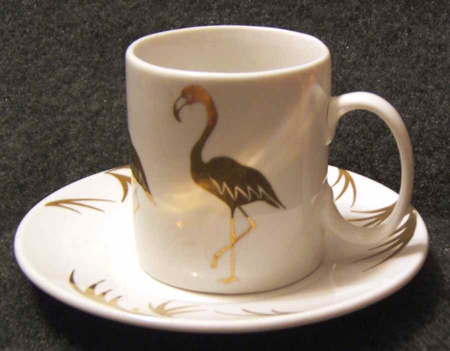 Golden Flamingo Flat Cup & Saucer Set by Studio Nova-1