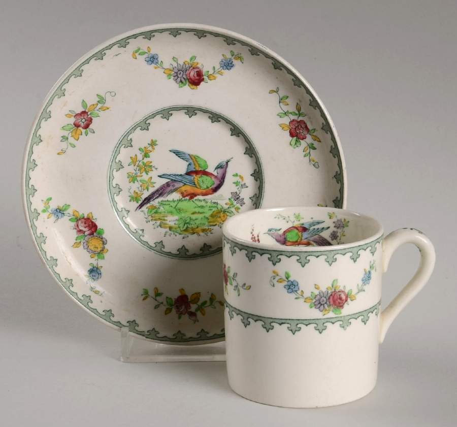Vienna (Bird Center, Green) Flat Demitasse Cup & Saucer Set by Spode-1