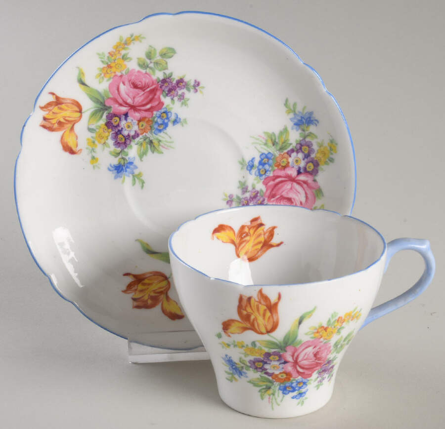 Davies Tulip Flat Demitasse Cup & Saucer Set by Shelley-1