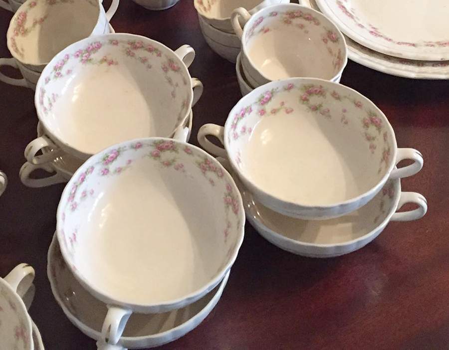 Rambler Rose Flat Cream Soup Bowl & Saucer Set by Simpsons-1