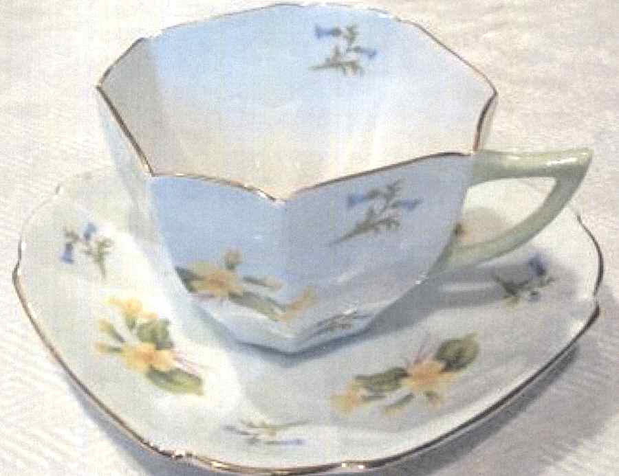 Primrose (Queen Anne Shape) Flat Cup & Saucer Set by Shelley-1