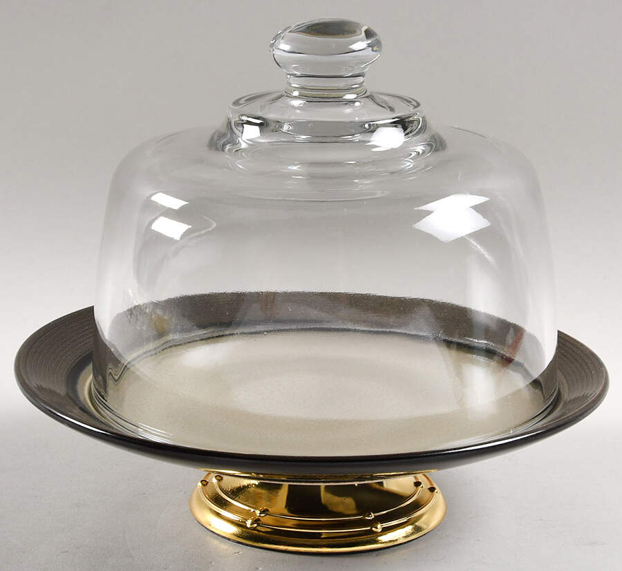 Roma Sage 6 1/2"-7 1/2" Footed Cheese Plate w/ Glass Dome HC by Sango-1