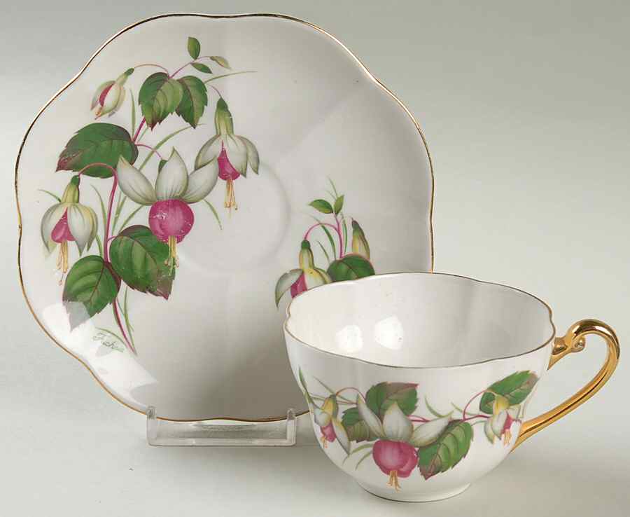 Fuchsia Flat Cup & Saucer Set by Shelley-1