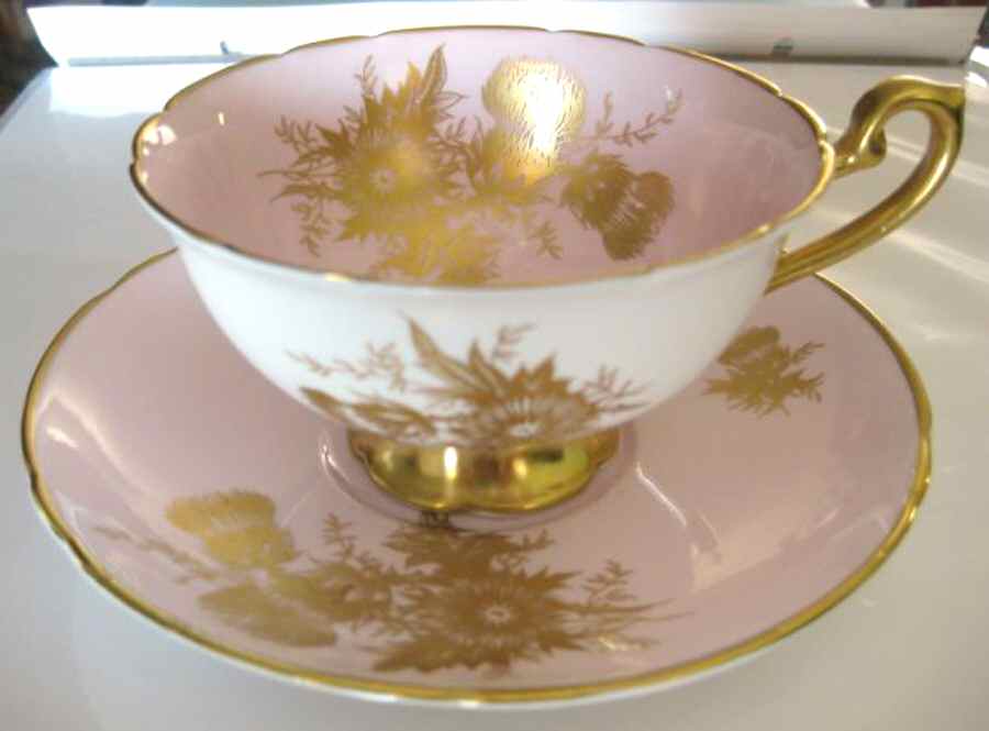 Gold Thistle Footed Cup & Saucer Set by Shelley-1
