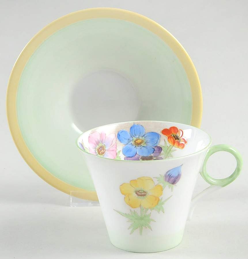 Anemone Bunch Flat Cup & Saucer Set by Shelley-1