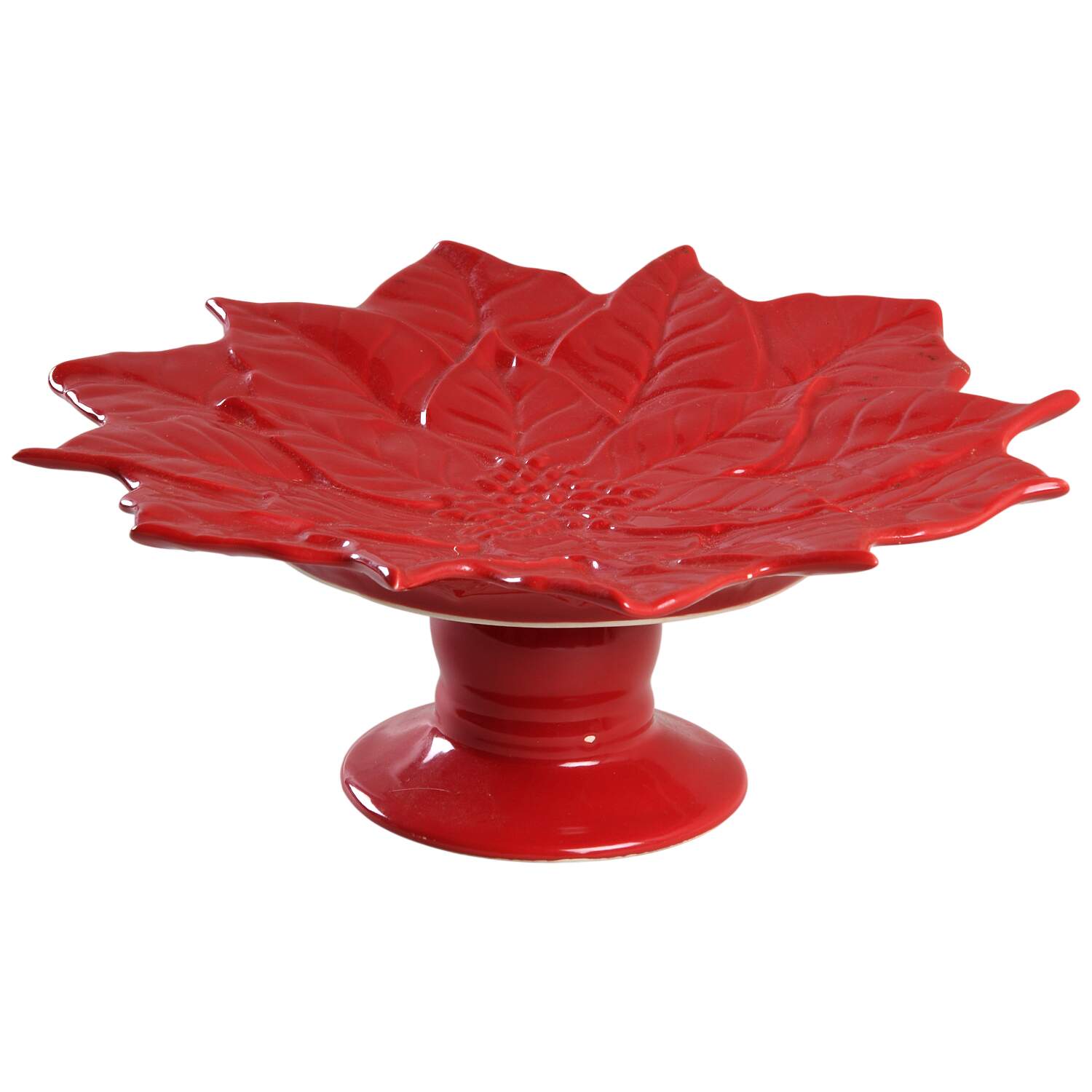 Poinsettia Red 11" Diameter Pedestal Cake Stand by Sadek-1