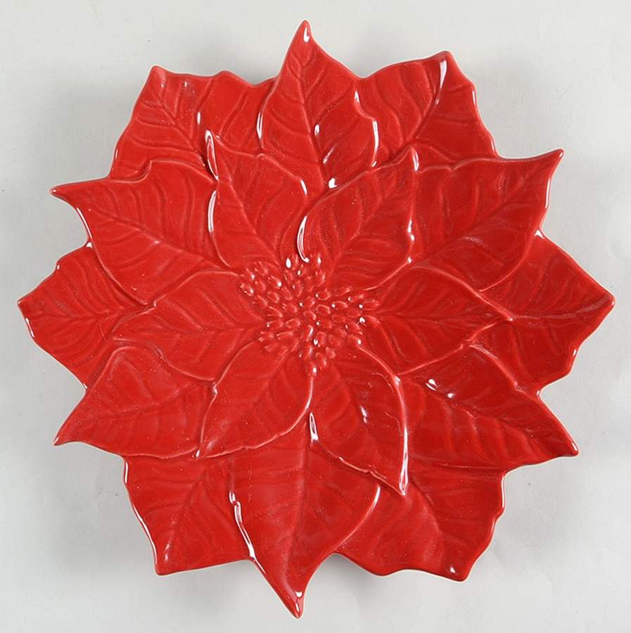 Poinsettia Red 12" Flower Shaped Platter by Sadek-1