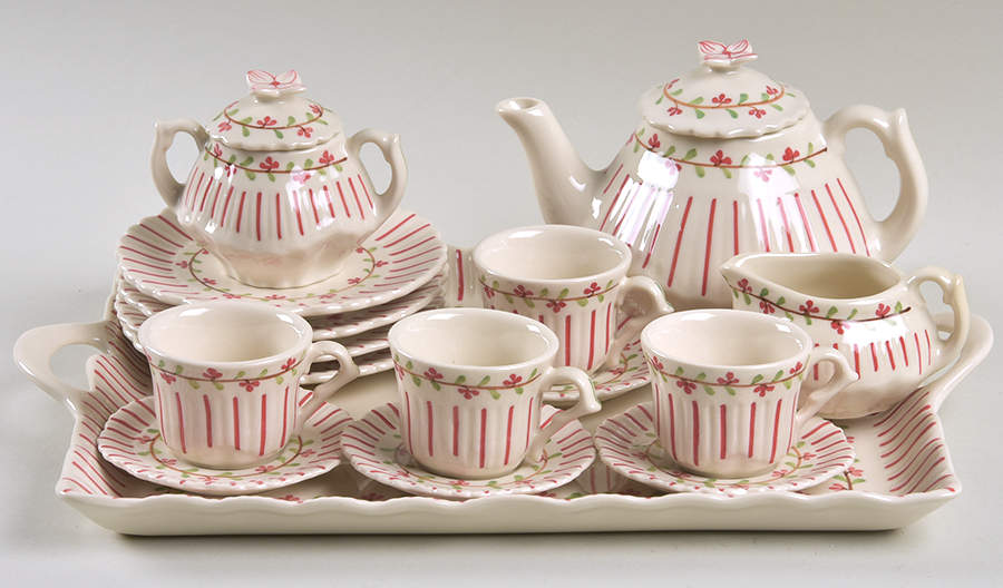 Red Pinstripe (18 Piece) Child's Tea Set by Sadek-1