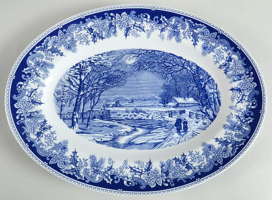 Winter's Eve Blue (Regimental Shape) 14" Oval Serving Platter by Spode-1