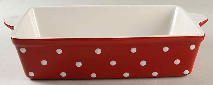Dots Red 13"  Rectangular Baker by Signature-1