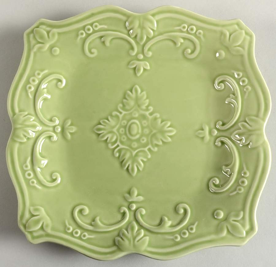 Fancy Scroll Green Square Salad/Dessert Plate by Sweet Olive Designs-1
