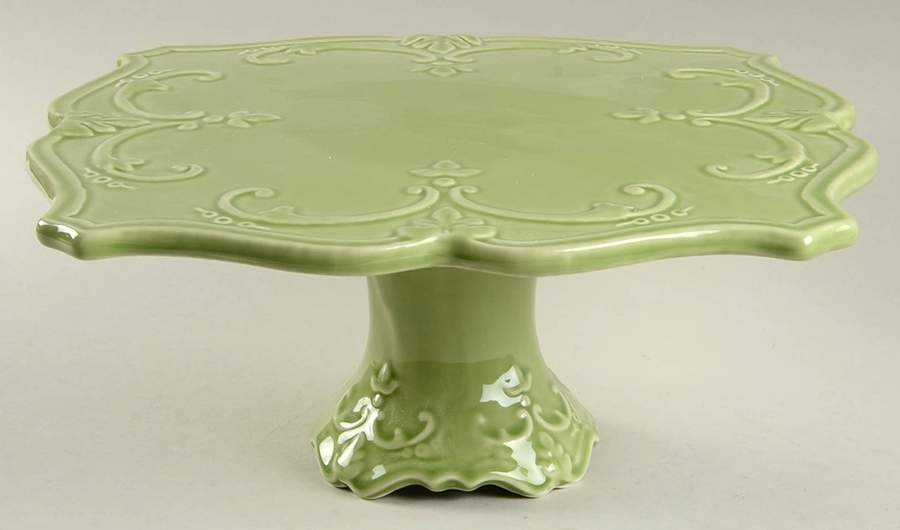 Fancy Scroll Green 11" Diameter Square Pedestal Cake Stand by Sweet Olive Designs-1