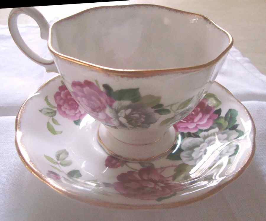 English Bouquet Footed Cup & Saucer Set by Salisbury-1