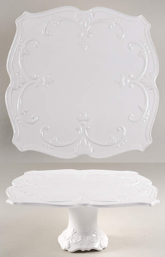 Fancy Scroll White 11" Diameter Square Pedestal Cake Stand by Sweet Olive Designs-1