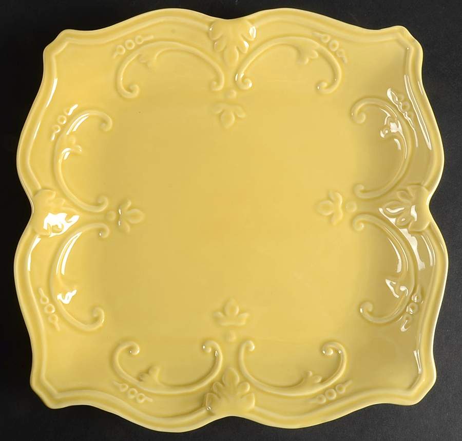 Fancy Scroll Antique Yellow Square Dinner Plate by Sweet Olive Designs-1
