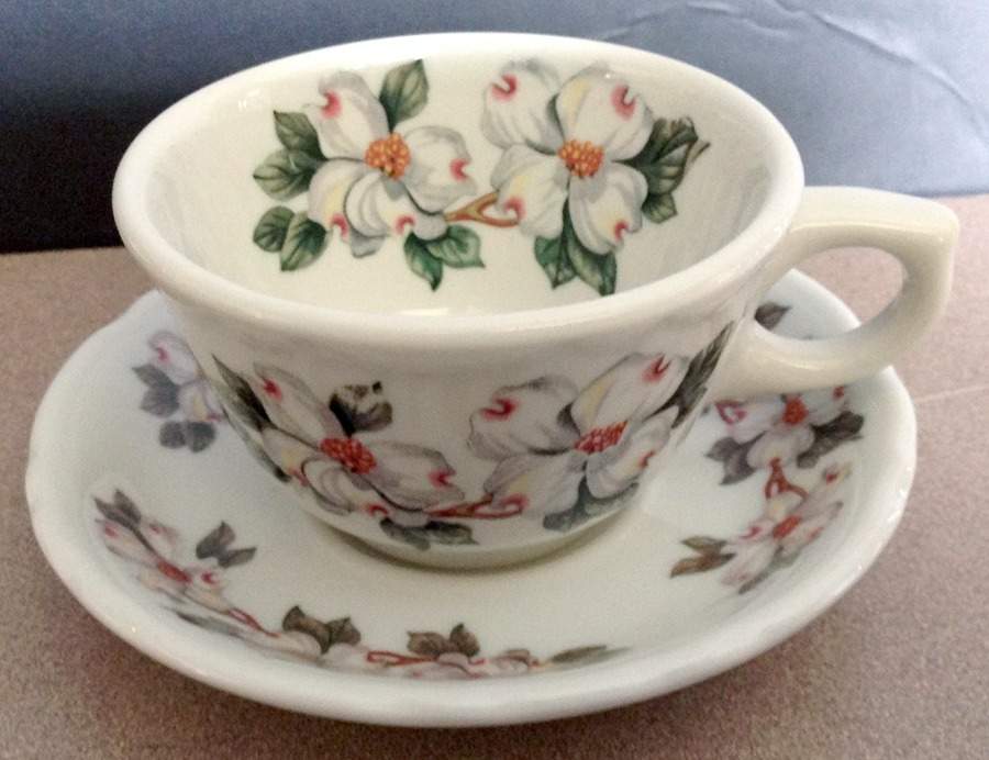 Dogwood Flat Cup & Saucer Set by Sterling China (USA)-1