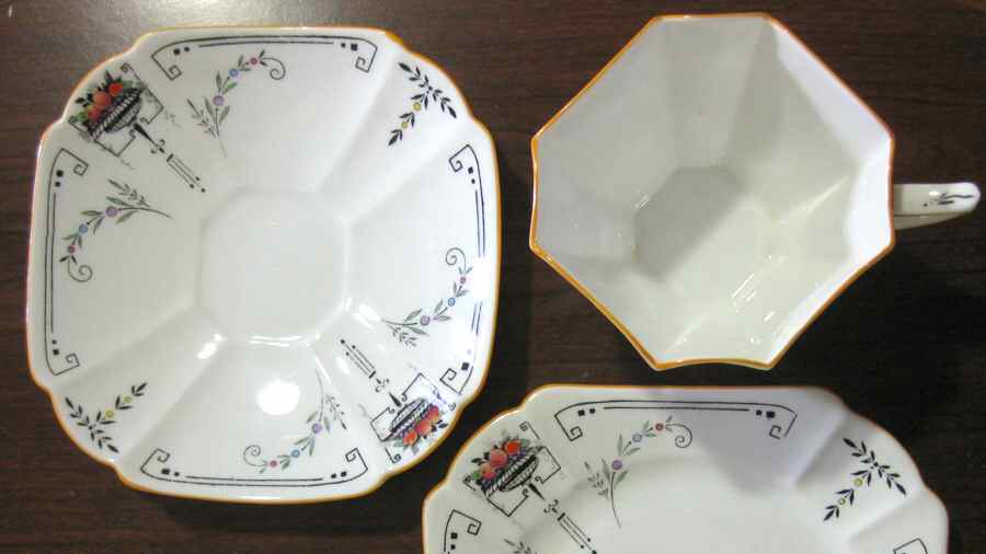 Bowl of Fruit Flat Cup & Saucer Set by Shelley-1