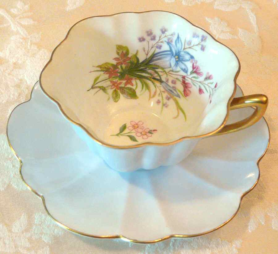Wild Flowers (Stratford) Flat Cup & Saucer Set by Shelley-1