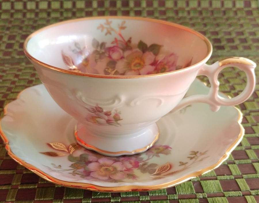 Wild Rose (Scallop, Rim , Not Embossed) Footed Cup & Saucer Set by Schumann - Bavaria-1