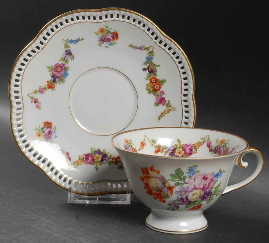Dresdner Art Footed Cup & Saucer Set by Schumann - Bavaria-1