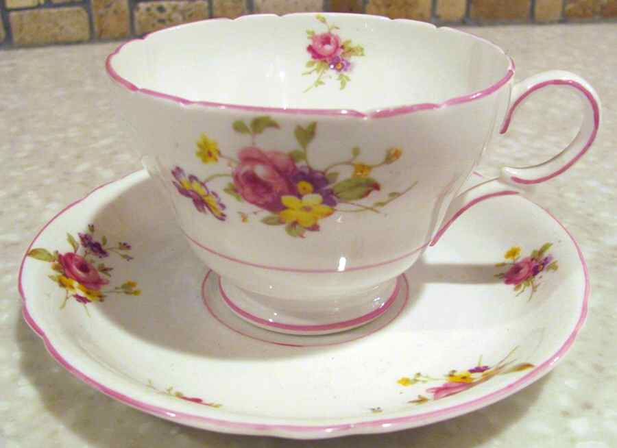 Hulmes Rose Spray Footed Cup & Saucer Set by Shelley-1