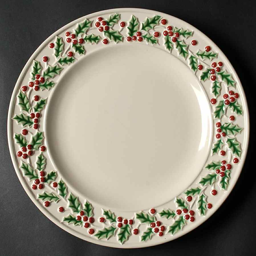 Holly & Berries Cream Dinner Plate by Sonoma Home-1