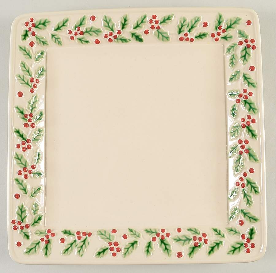 Holly & Berries Cream 12" Square Serving Platter by Sonoma Home-1