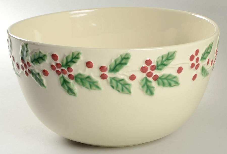 Holly & Berries Cream 10" Large Salad Serving Bowl by Sonoma Home-1