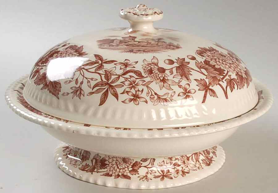 SP607 Brown Footed Round Covered Vegetable by Spode-1