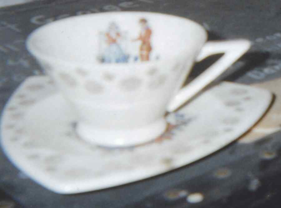 Petit Point (Dutch) Tricorne and Gold Stars Footed Cup & Saucer Set by Salem-1