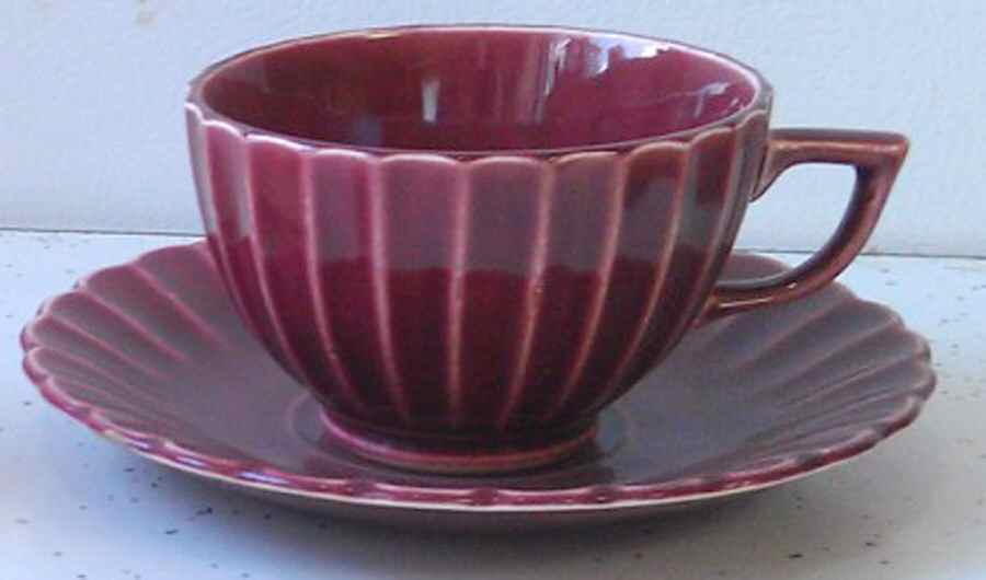 Rainbo Maroon Flat Cup & Saucer Set by Sebring Pottery-1
