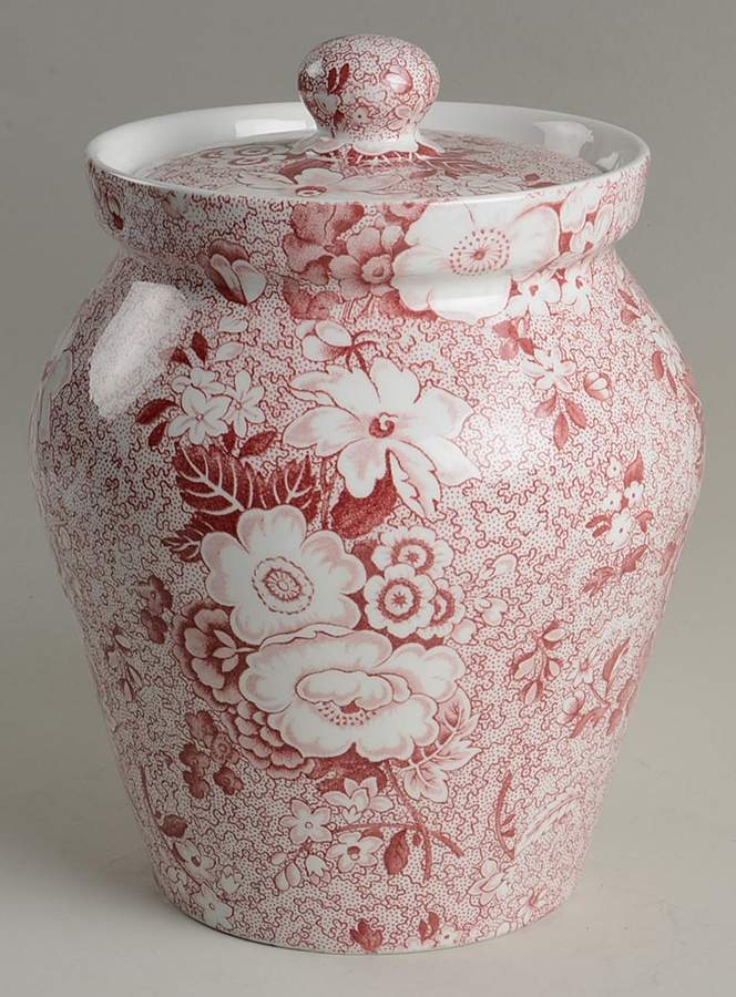 Primula Red Cookie Jar & Lid by Spode-1