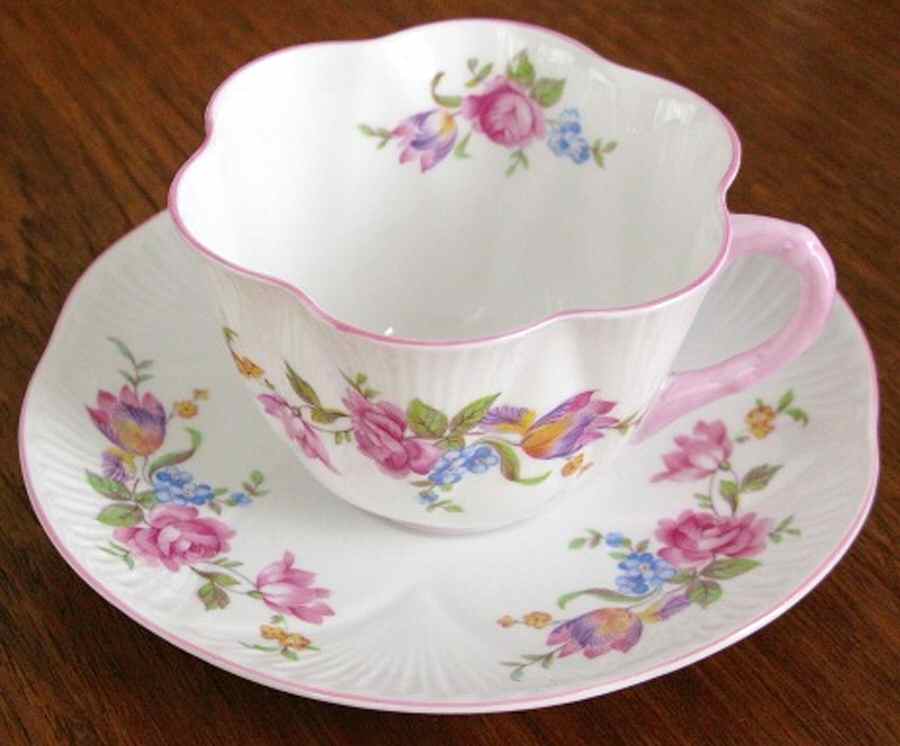 Rose Bouquet Flat Cup & Saucer Set by Shelley-1