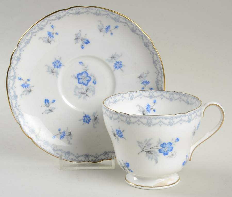 Charm Blue (Crochet Border, Richmond) Footed Cup & Saucer Set by Shelley-1
