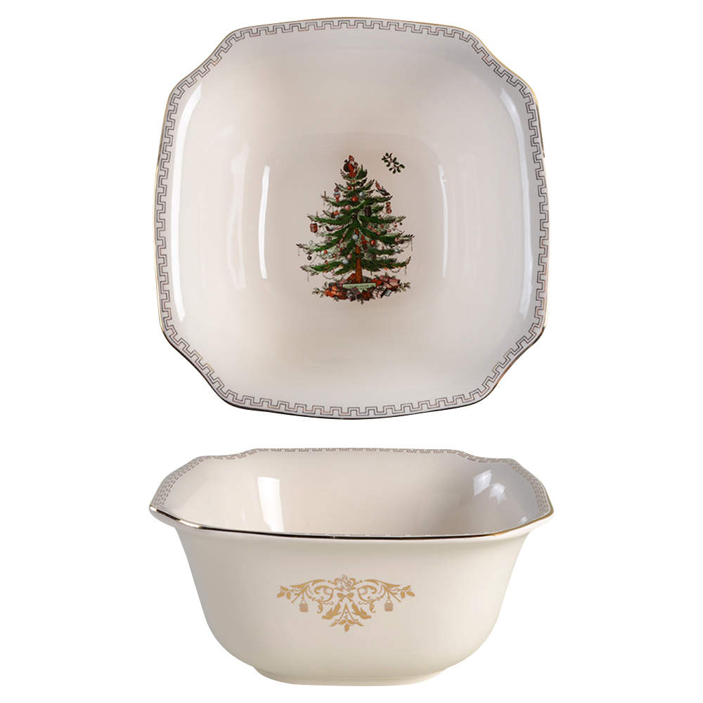Christmas Tree Gold Collection 10" Square Vegetable Bowl by Spode-1