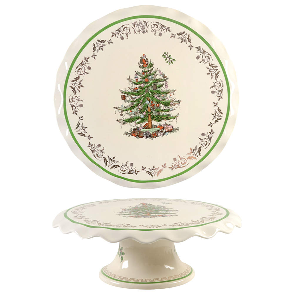 Christmas Tree Gold Collection 11" Diameter Pedestal Cake Stand by Spode-1