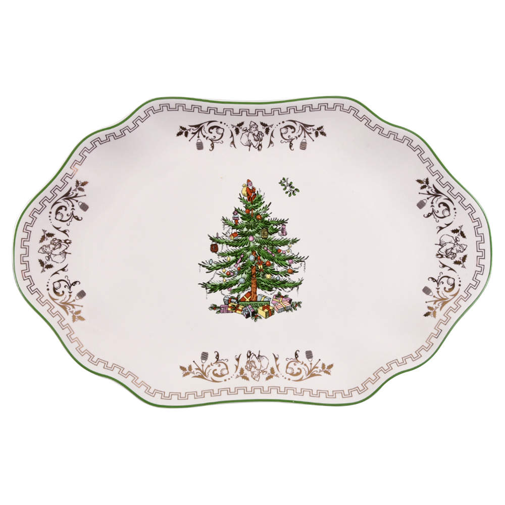 Christmas Tree Gold Collection 13" Oval Serving Platter by Spode-1
