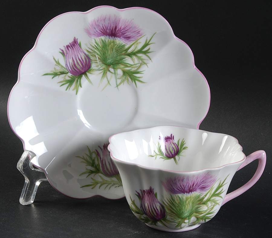 Thistle (Stratford Shape) Flat Cup & Saucer Set by Shelley-1